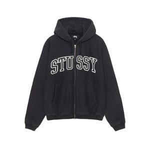 Sweat à capuche zippé Stussy Outline noir